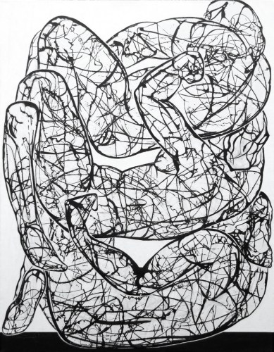  Between the Motion and the Act Falls the Shadow,  57 3/4 x 45 inches, ink and acrylic on canvas, 2013 