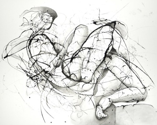  See-Saw, 48" x 56", Oil and Ink on Canvas, 2009 