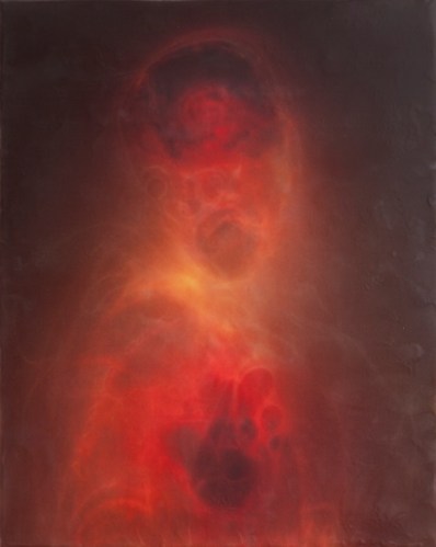 “Elaine”, 20″ x 16″, silk and encaustic on panel, 2012