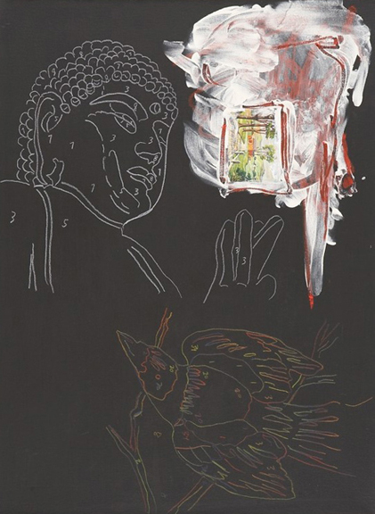 Trey Speegle "Buddha Barb", mixed media on canvas, 18 x 24”, 2008