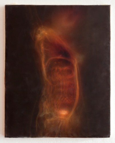 “Tanya”, 20″ x 16″, silk and encaustic on panel, 2013