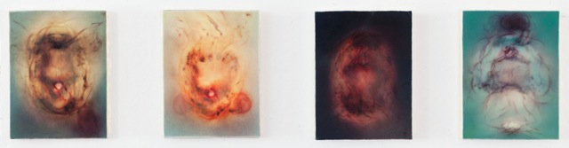 “Remembrance Lowers the Cup”, silk and encaustic on panel, 2014