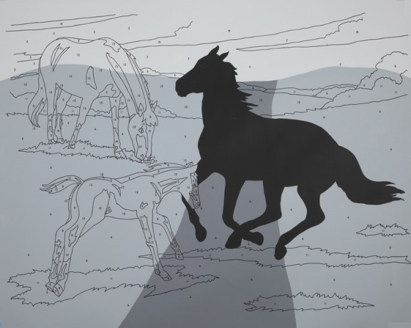 Trey Speegle "Leave a Mark (grey road)", silkscreen, acrylic on canvas, 48 x 60”, 2012 