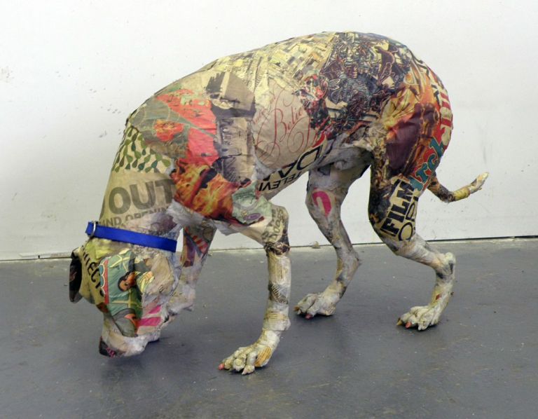 Will Kurtz (assisted Red Grooms and Kate Clark), Artie Sniffing the Ground, Papier-mâché, life-size dog, 2014 