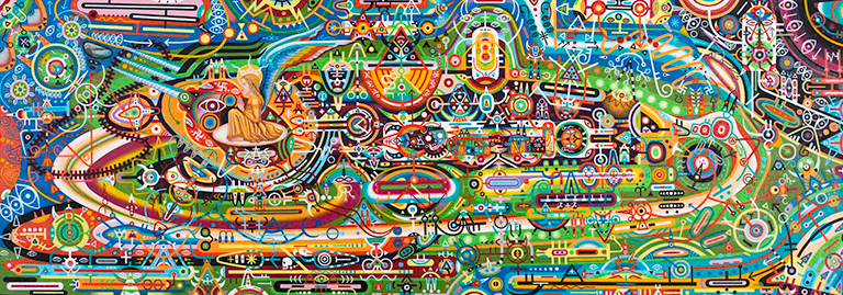 Shawn Thornton, Brahmastra for a New Age (UFO/TimeMachine), oil on panel, 27 x 9 1/2 inches, 2013