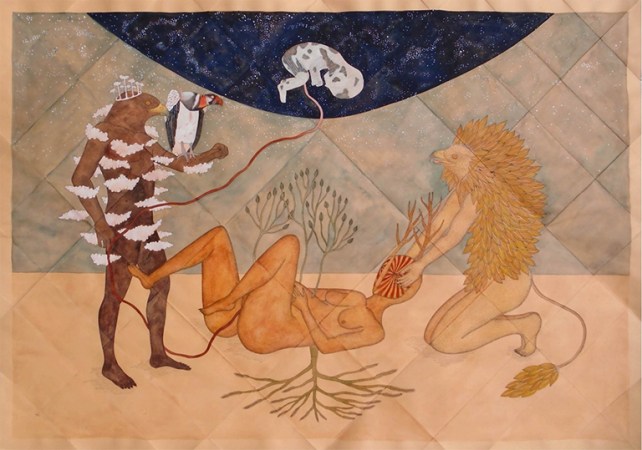 Rithka Merchant, Luna Tabulatorium, Syzygy, gouache and ink on paper, 27.5” x 20”, 2015 