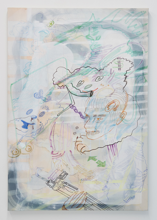 Ponytail, 2017. Watercolor, marker, gouache, acrylic on canvas